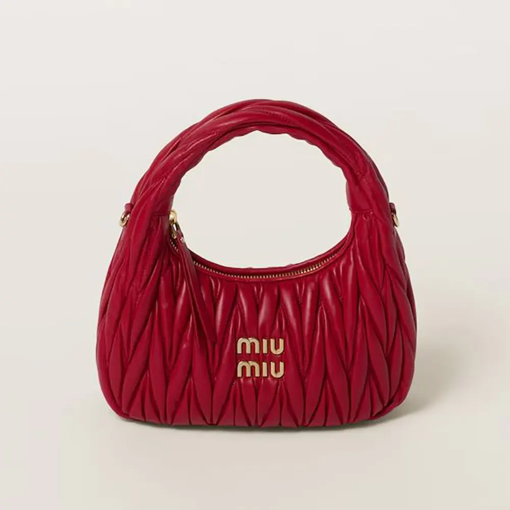 Miu Miu Women Wander Matelassé Nappa Leather Hobo Bag-Red