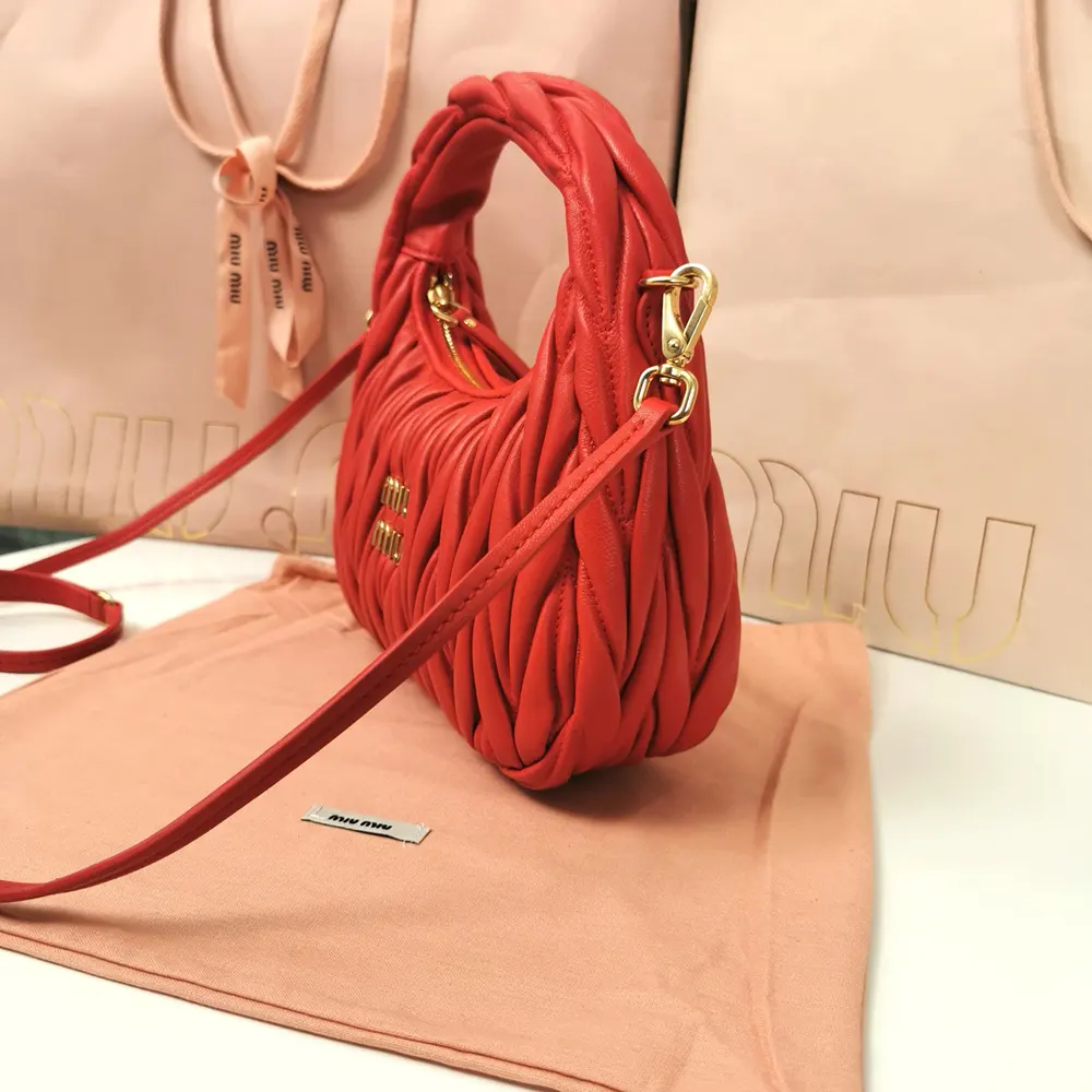 Miu Miu Women Wander Matelassé Nappa Leather Hobo Bag-Red - image 4