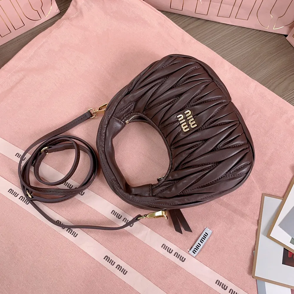 Miu Miu Women Wander Matelassé Nappa Leather Hobo Mini-Bag-Burgundy - image 5