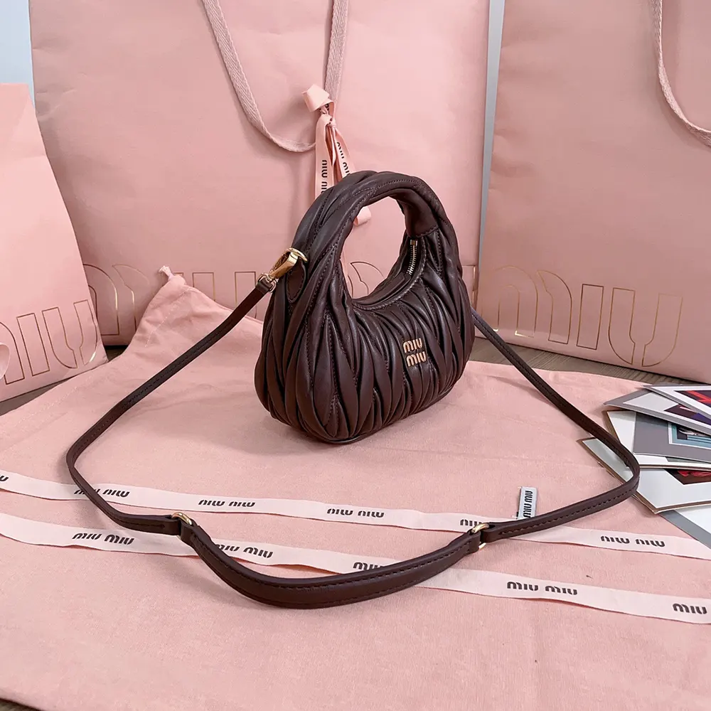 Miu Miu Women Wander Matelassé Nappa Leather Hobo Mini-Bag-Burgundy - image 4