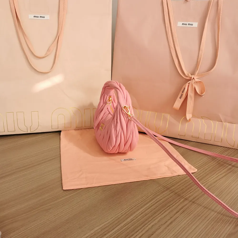 Miu Miu Women Wander Matelassé Nappa Leather Hobo Mini-Bag-Pink - image 4