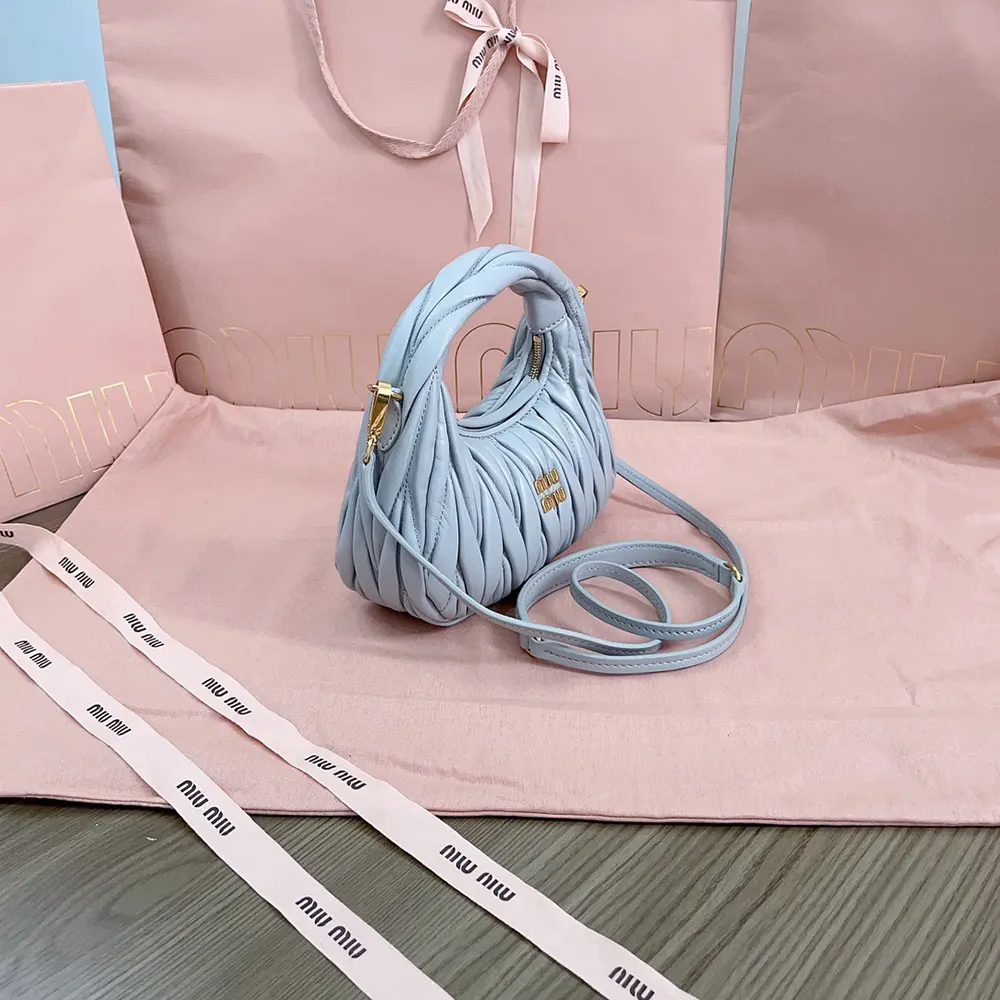 Miu Miu Women Wander Matelassé Nappa Leather Hobo Mini-Bag-Powder Blue - image 5