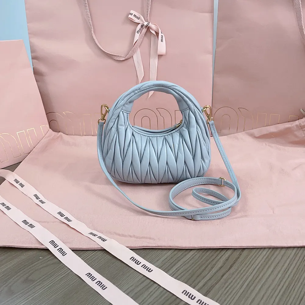 Miu Miu Women Wander Matelassé Nappa Leather Hobo Mini-Bag-Powder Blue - image 4