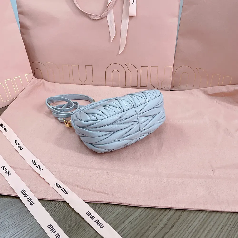 Miu Miu Women Wander Matelassé Nappa Leather Hobo Mini-Bag-Powder Blue - image 6