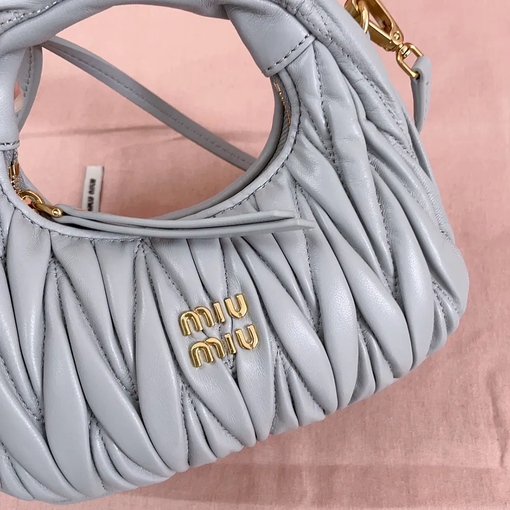 Miu Miu Women Wander Matelassé Nappa Leather Hobo Mini-Bag-Powder Blue - image 9