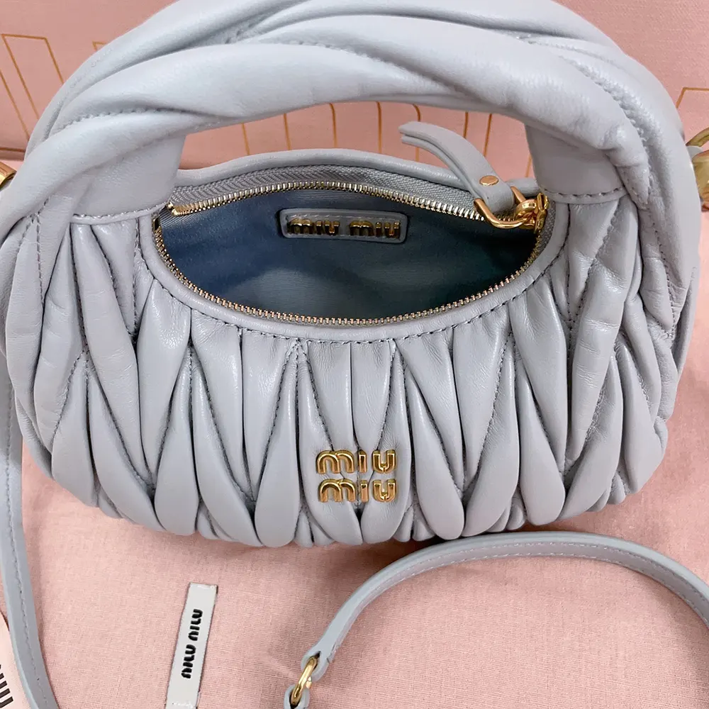 Miu Miu Women Wander Matelassé Nappa Leather Hobo Mini-Bag-Powder Blue - image 7