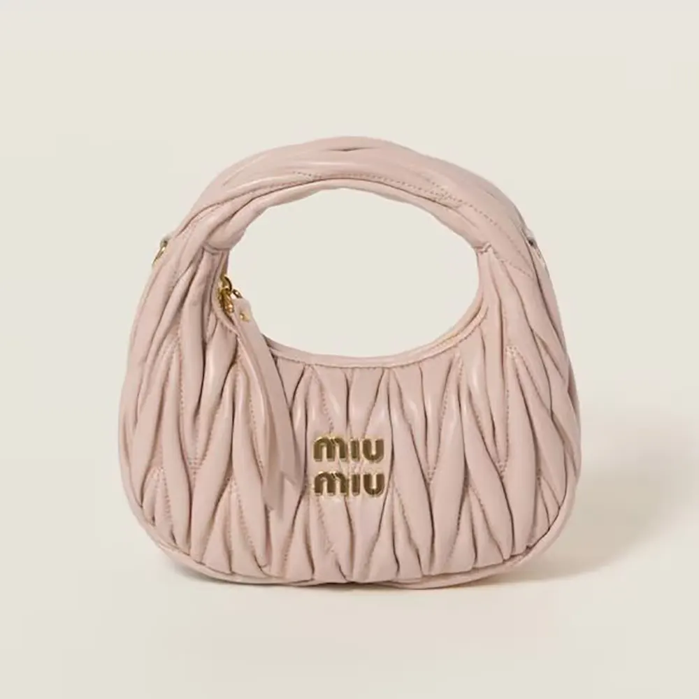Front view of Miu Miu Women Wander Matelassé Mini-Bag in powder pink