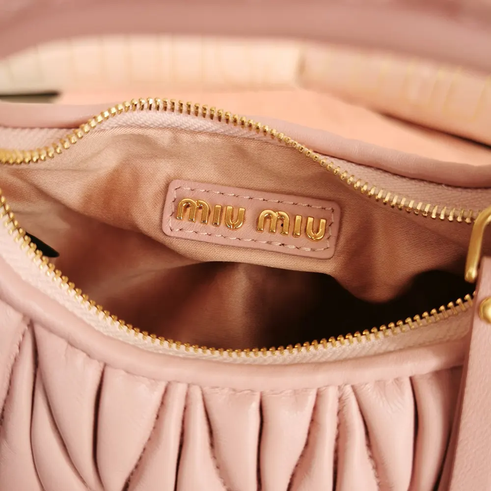 Miu Miu Women Wander Matelassé Nappa Leather Hobo Mini-Bag-Powder Pink - image 9