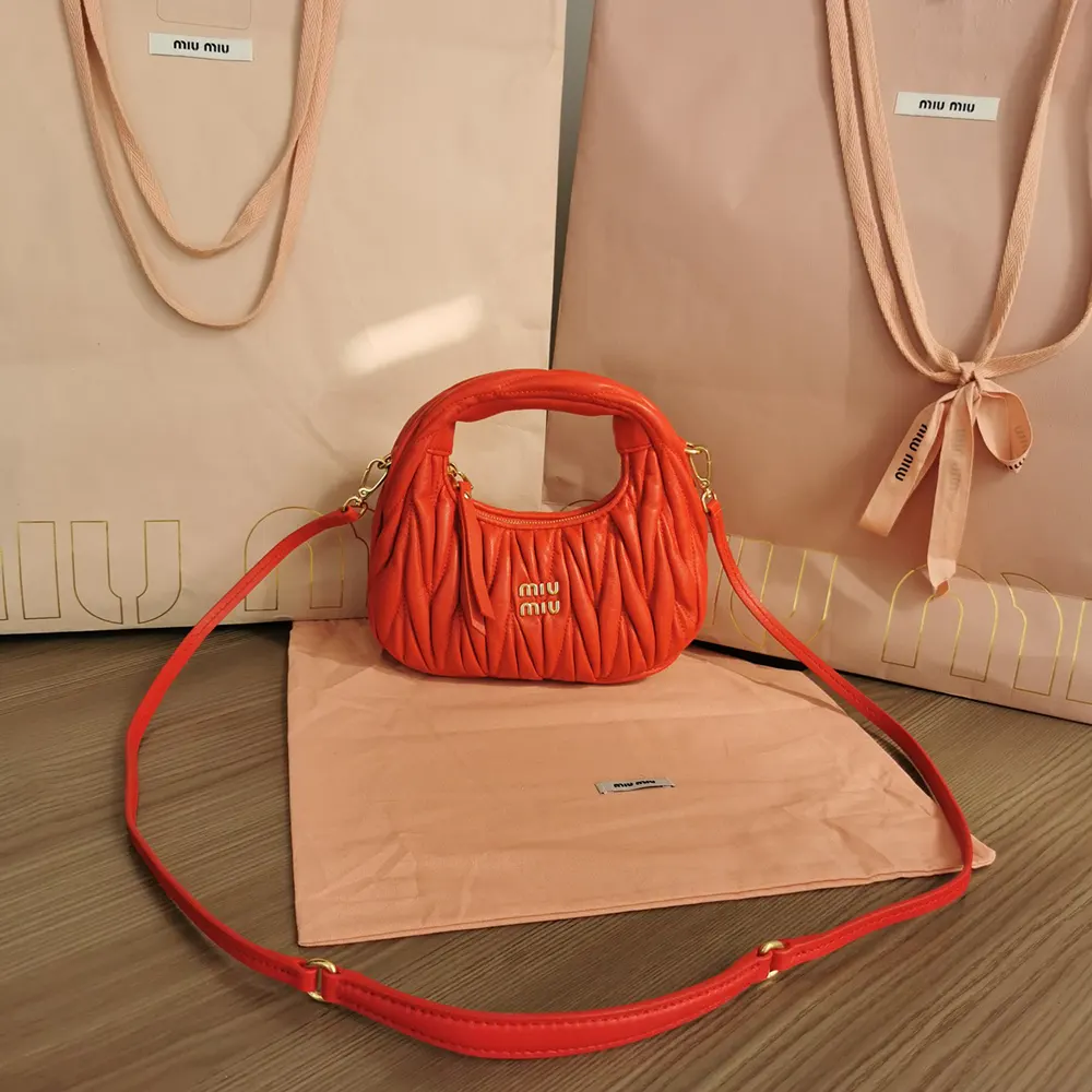 Close-up of matelassé quilting on Miu Miu Women Wander Nappa Leather Mini-Bag