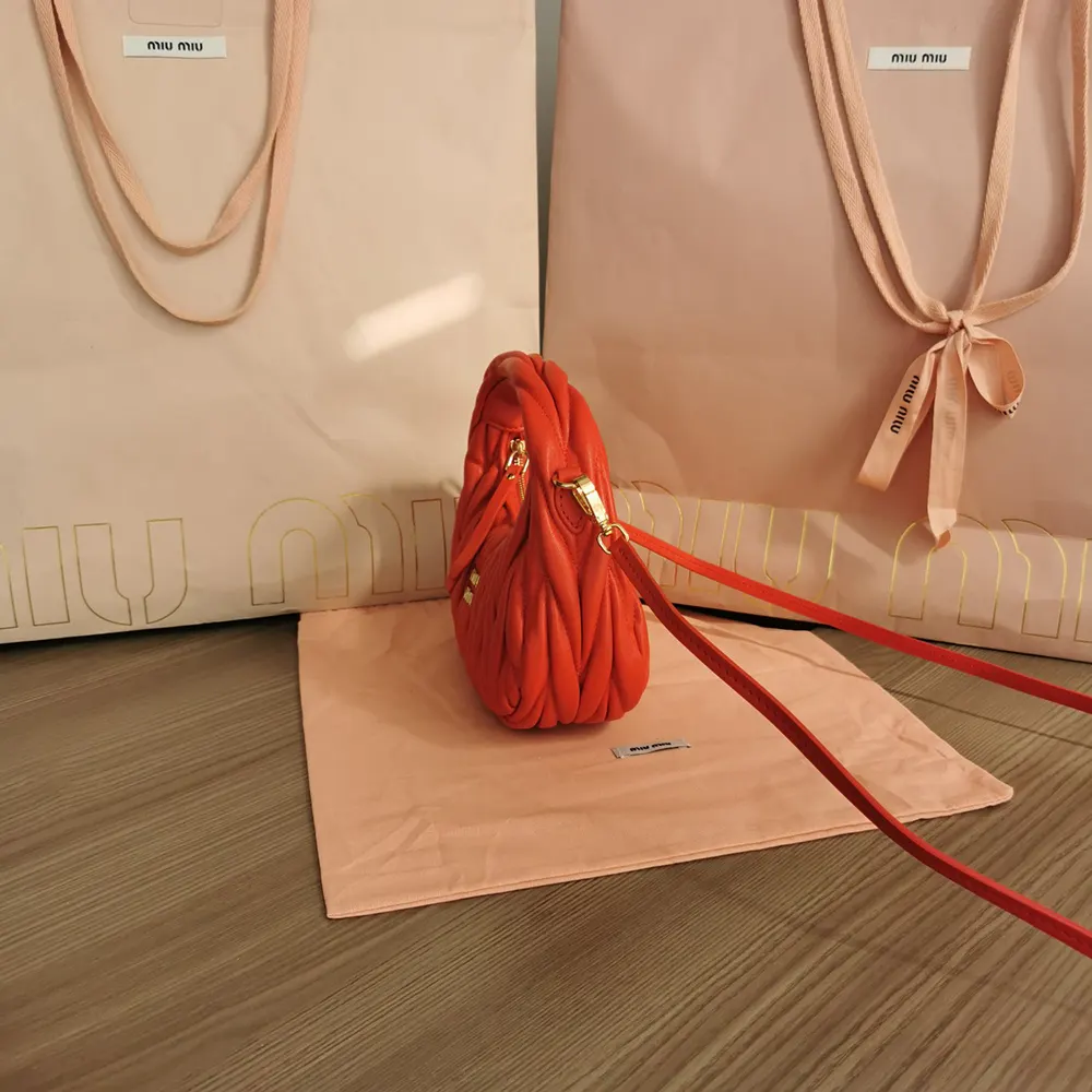 Miu Miu Women Wander Matelassé Nappa Leather Hobo Mini-Bag-Red - image 4