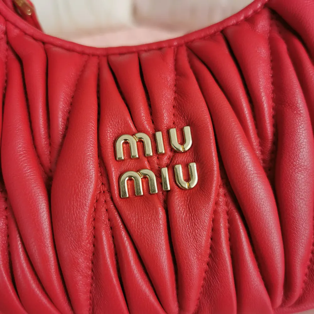 Miu Miu Women Wander Matelassé Nappa Leather Hobo Mini-Bag-Red - image 6