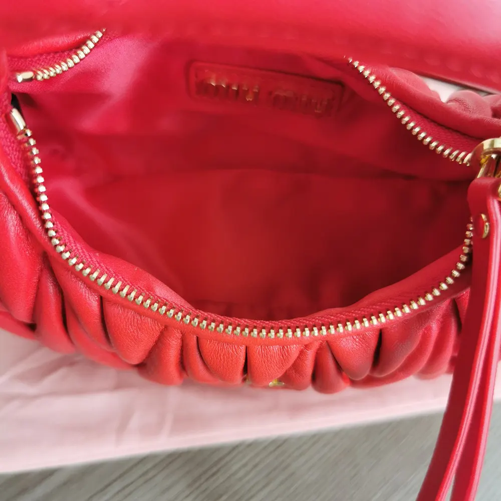 Miu Miu Women Wander Matelassé Nappa Leather Hobo Mini-Bag-Red - image 8