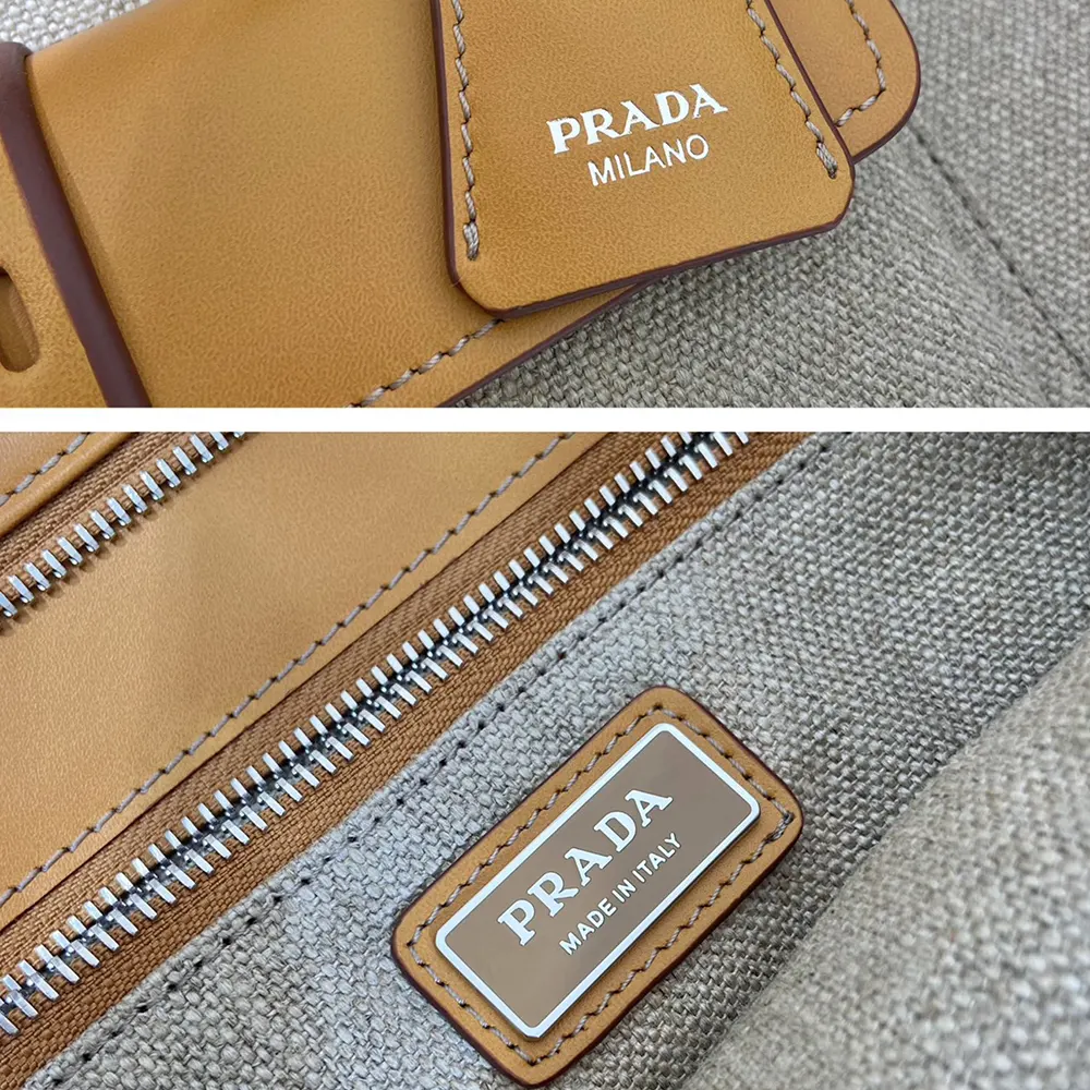Prada Unisex Bonnie Linen and Leather Tote Bag - image 10