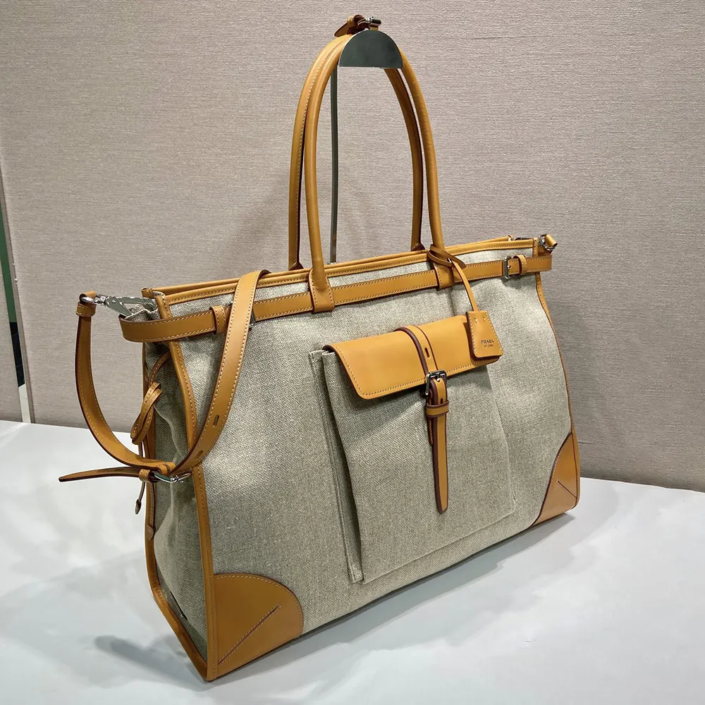 Prada Unisex Bonnie Linen and Leather Tote Bag - image 4