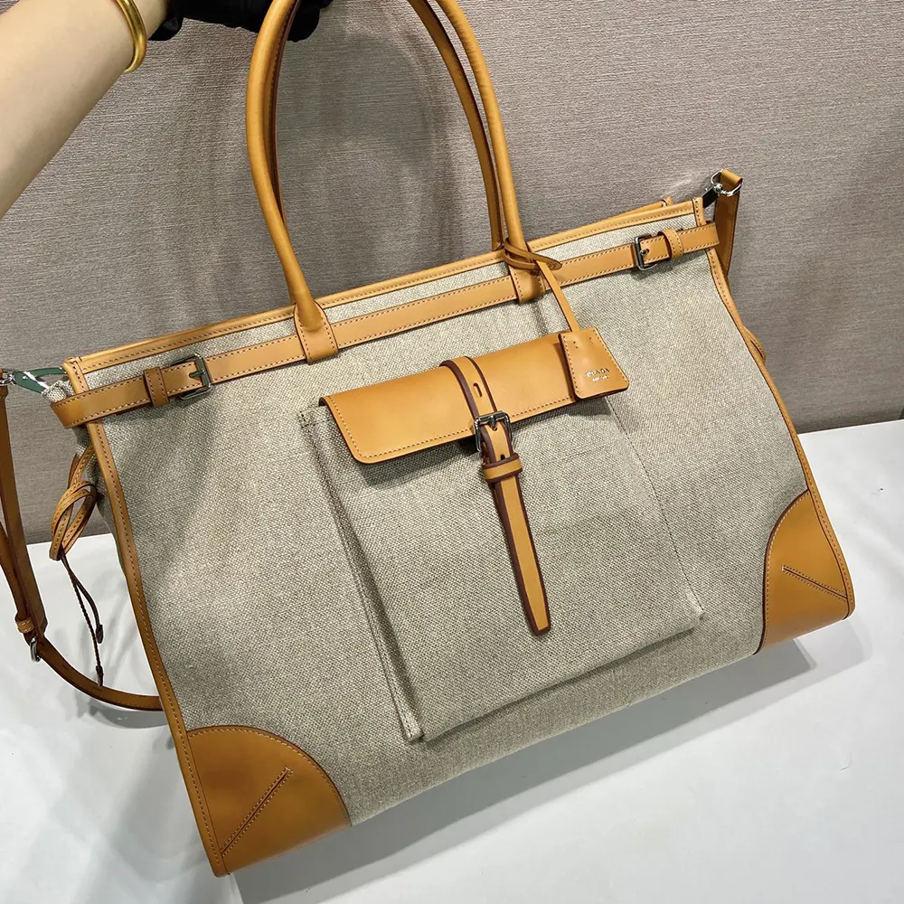 Prada Unisex Bonnie Linen and Leather Tote Bag - image 5