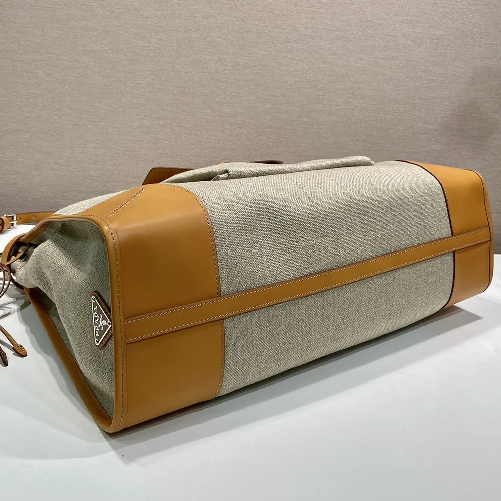 Prada Unisex Bonnie Linen and Leather Tote Bag - image 7