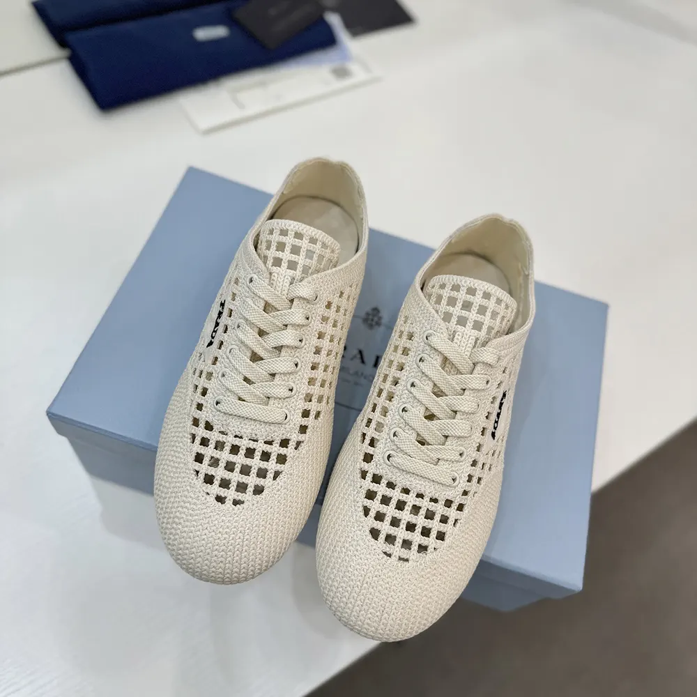 Prada Unisex Collapse Crochet Laced Sneakers-White - image 5