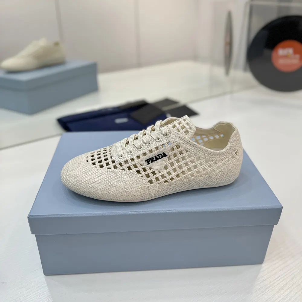 Prada Unisex Collapse Crochet Laced Sneakers-White - image 6