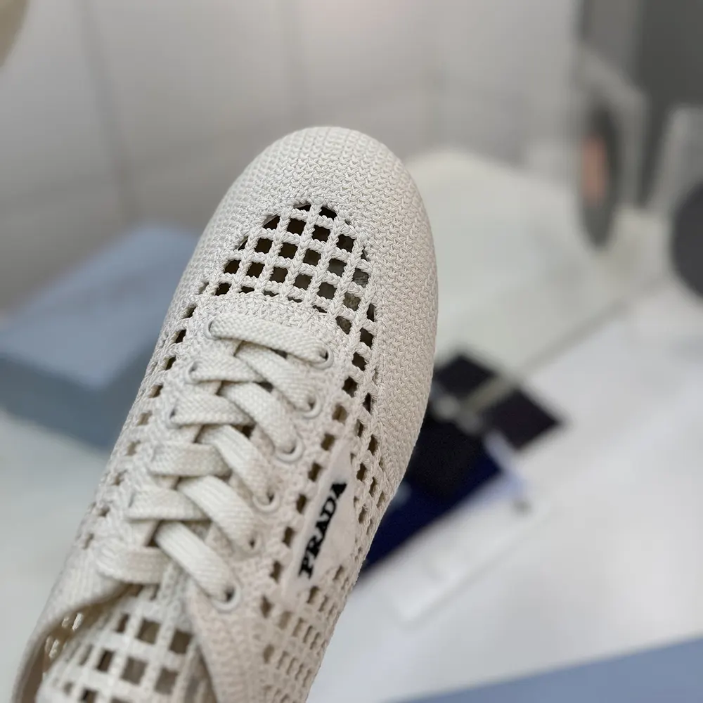 Prada Unisex Collapse Crochet Laced Sneakers-White - image 8