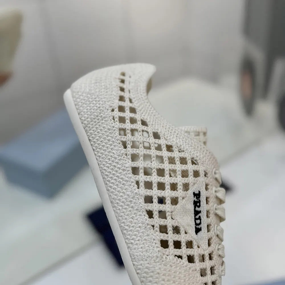 Prada Unisex Collapse Crochet Laced Sneakers-White - image 9