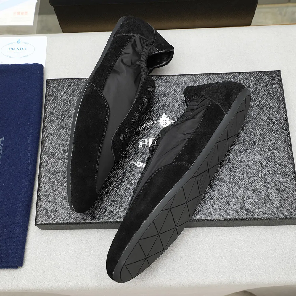 Prada Unisex Collapse Re-Nylon and Suede Elasticized Sneakers-Black - image 4