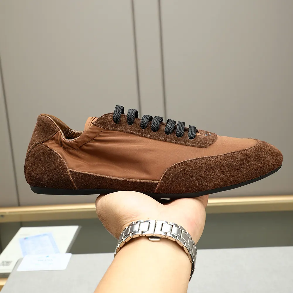 Prada Unisex Collapse Re-Nylon and Suede Elasticized Sneakers-Brown - image 8