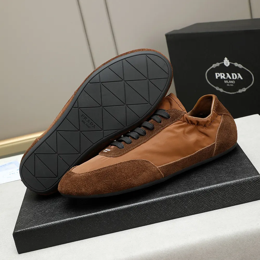 Prada Unisex Collapse Re-Nylon and Suede Elasticized Sneakers-Brown - image 10
