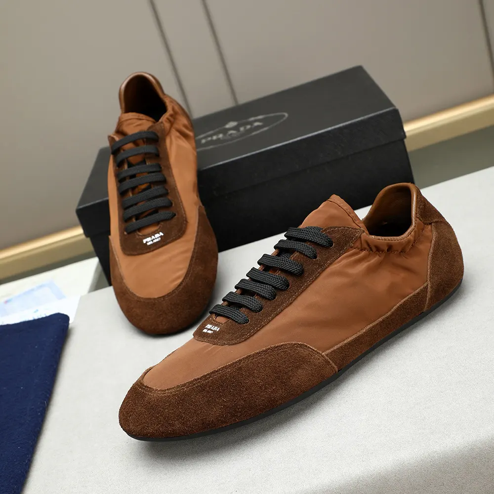 Prada Unisex Collapse Re-Nylon and Suede Elasticized Sneakers-Brown - image 4