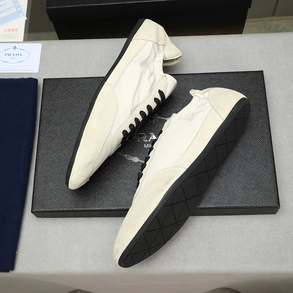 Prada Unisex Collapse Re-Nylon and Suede Elasticized Sneakers-Ivory - image 6