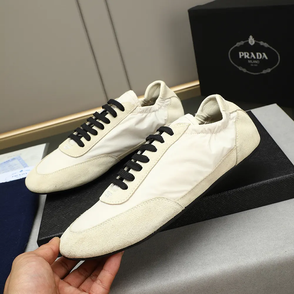 Prada Unisex Collapse Re-Nylon and Suede Elasticized Sneakers-Ivory - image 5