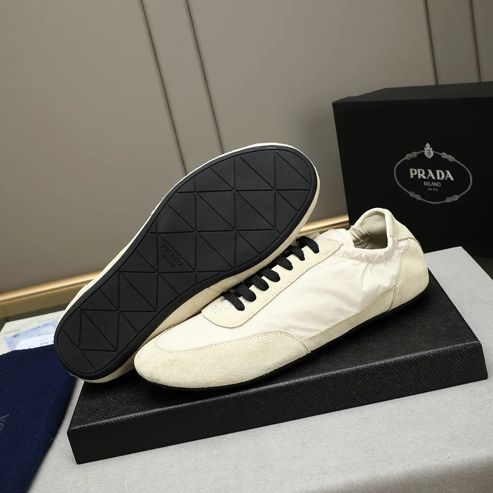 Prada Unisex Collapse Re-Nylon and Suede Elasticized Sneakers-Ivory - image 10