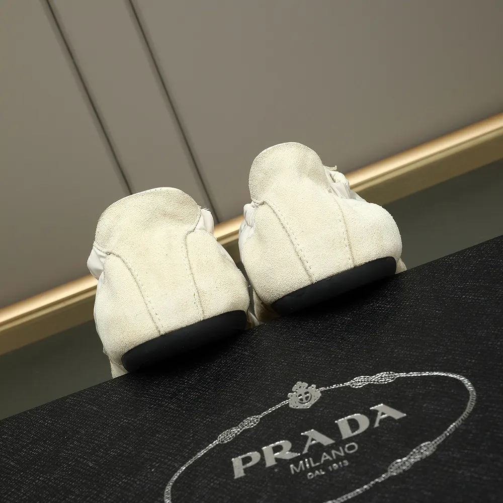 Prada Unisex Collapse Re-Nylon and Suede Elasticized Sneakers-Ivory - image 9