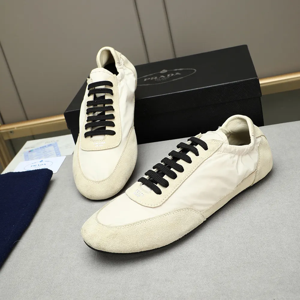 Prada Unisex Collapse Re-Nylon and Suede Elasticized Sneakers-Ivory - image 4