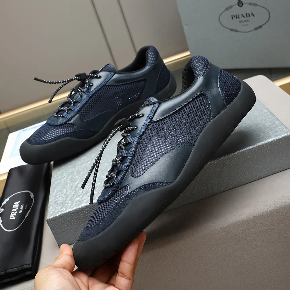 Prada Unisex Speedrock Patent Leather and Mesh Fabric Sneakers-Navy - image 6