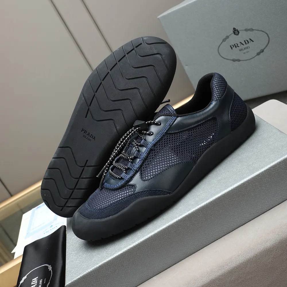 Prada Unisex Speedrock Patent Leather and Mesh Fabric Sneakers-Navy - image 9