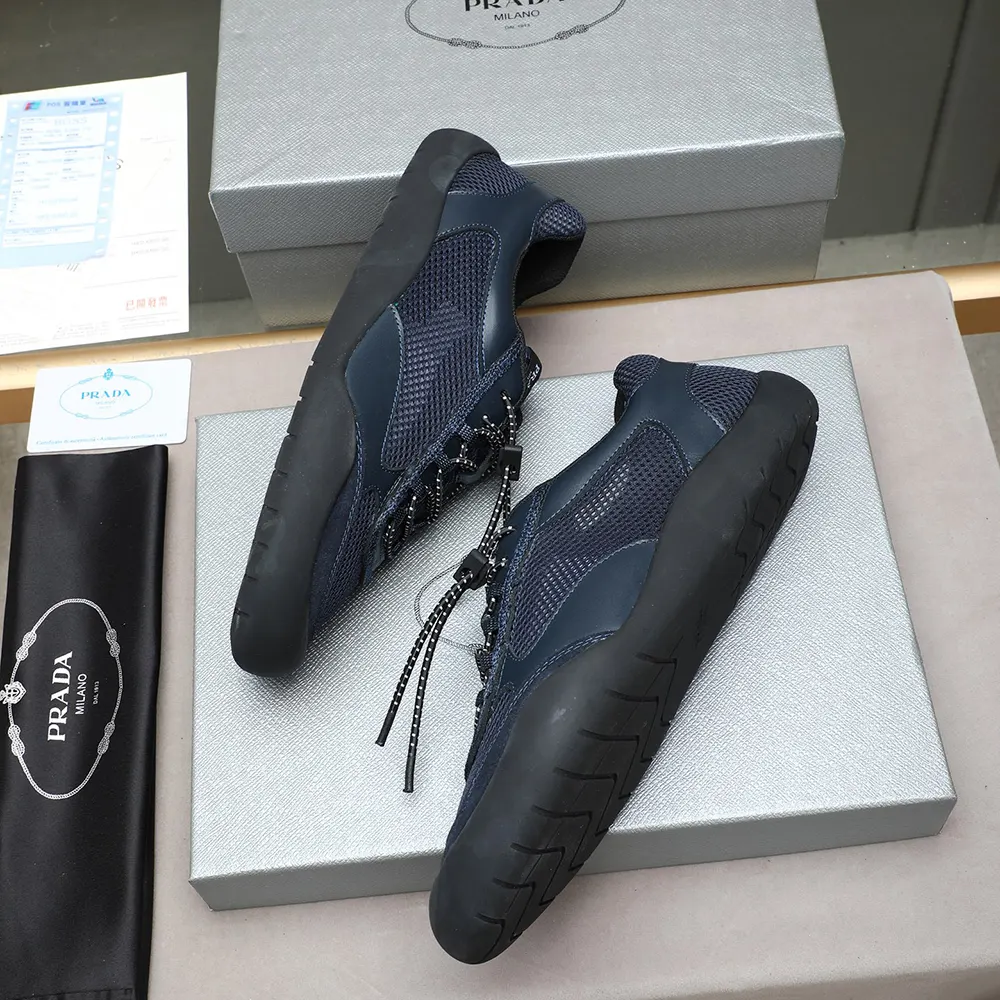 Prada Unisex Speedrock Patent Leather and Mesh Fabric Sneakers-Navy - image 5