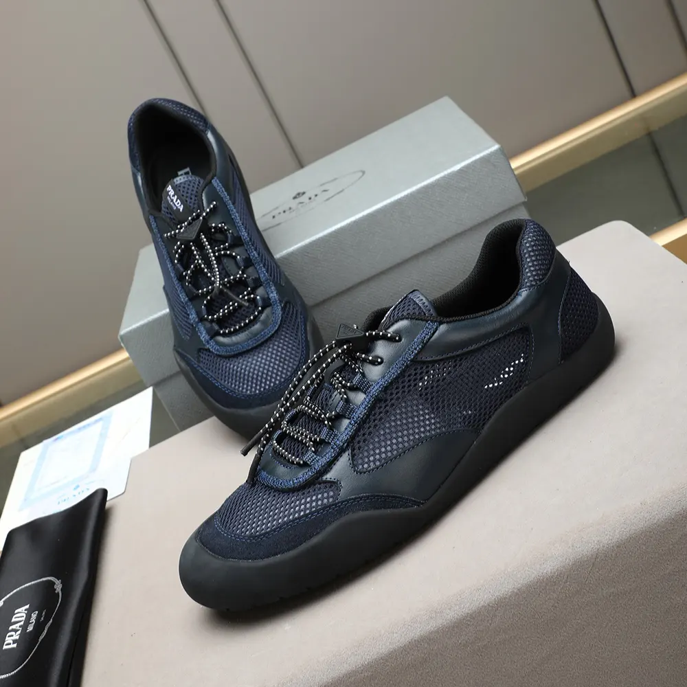 Prada Unisex Speedrock Patent Leather and Mesh Fabric Sneakers-Navy - image 4