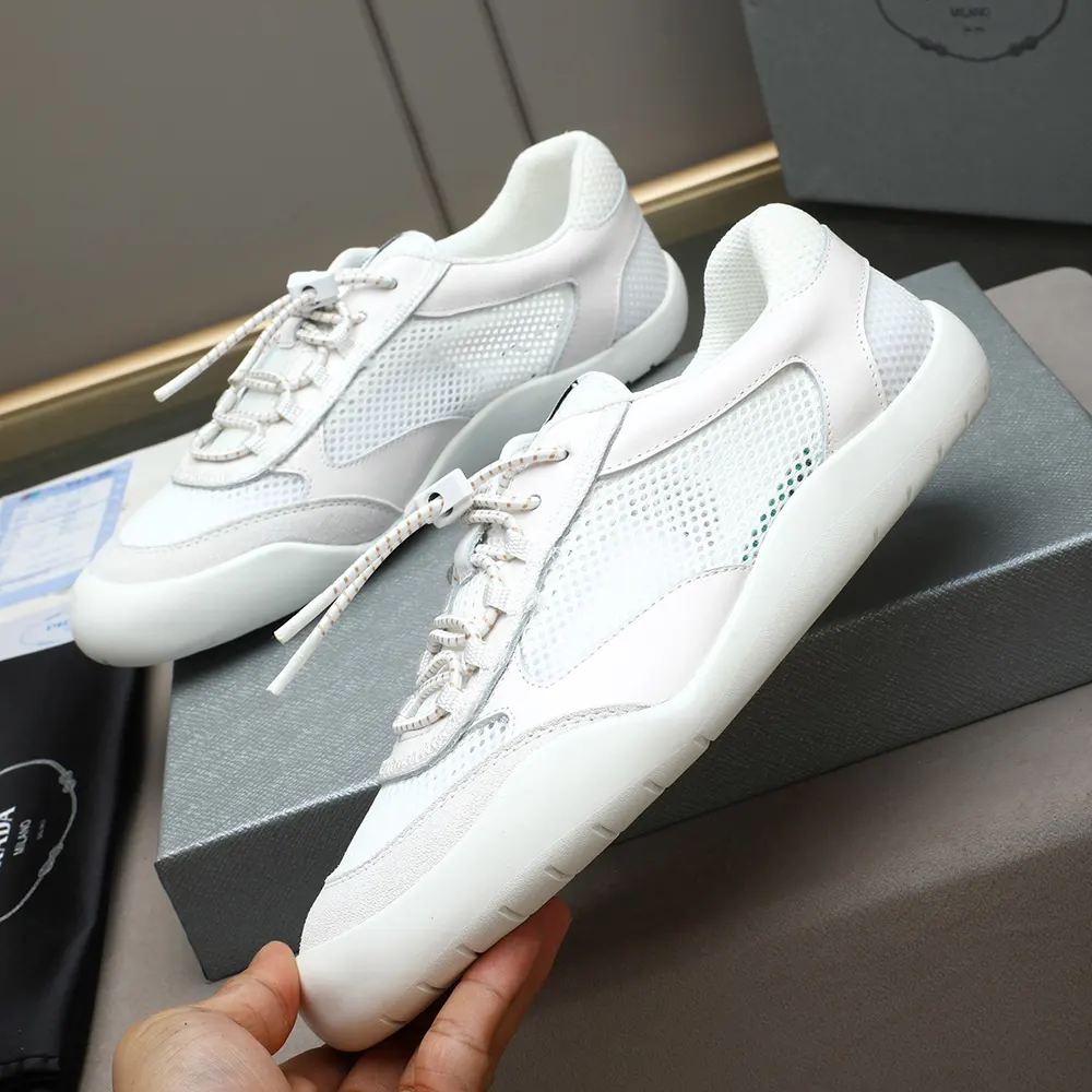 Prada Unisex Speedrock Patent Leather and Mesh Fabric Sneakers-White - image 6