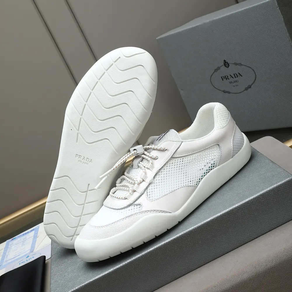 Prada Unisex Speedrock Patent Leather and Mesh Fabric Sneakers-White - image 10
