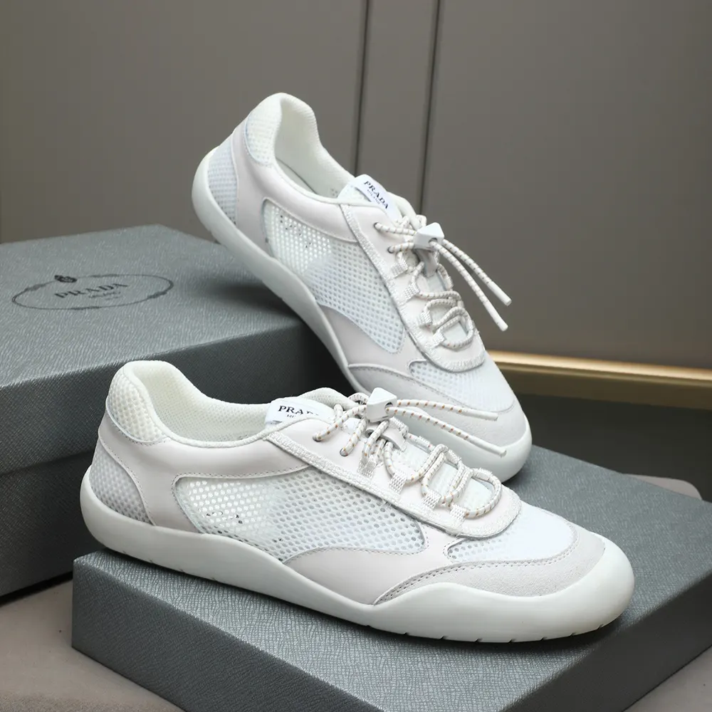 Top view showing lace-up closure on Prada Speedrock Patent Leather Sneakers-White