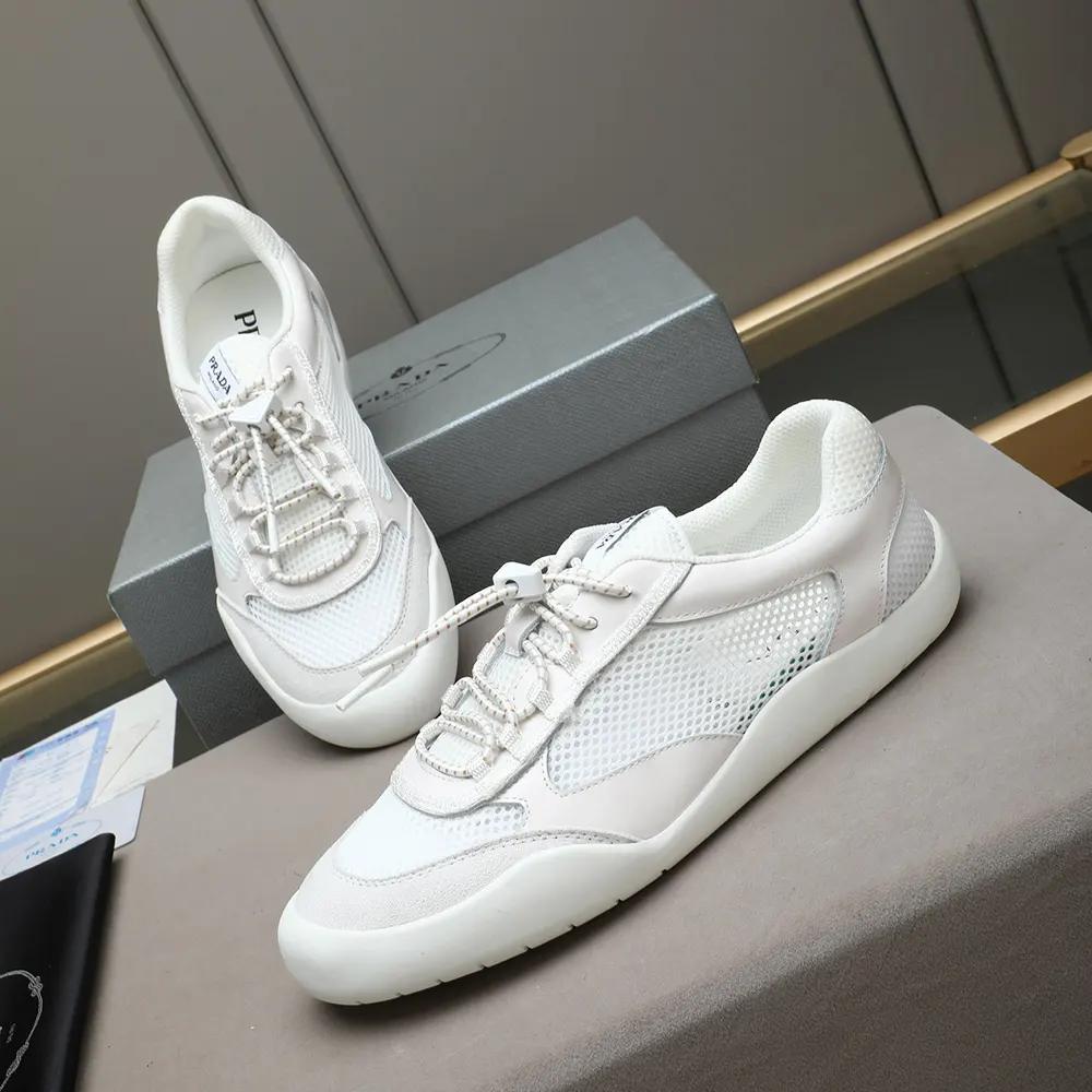 Prada Unisex Speedrock Patent Leather and Mesh Fabric Sneakers-White - image 4