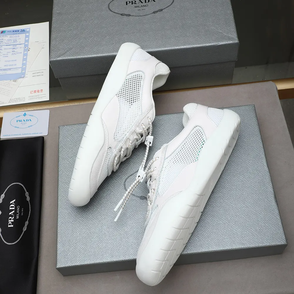 Prada Unisex Speedrock Patent Leather and Mesh Fabric Sneakers-White - image 5