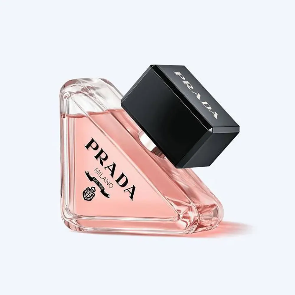 Frontal view of Prada Women 50ml Paradoxe Eau de Parfum pink bottle