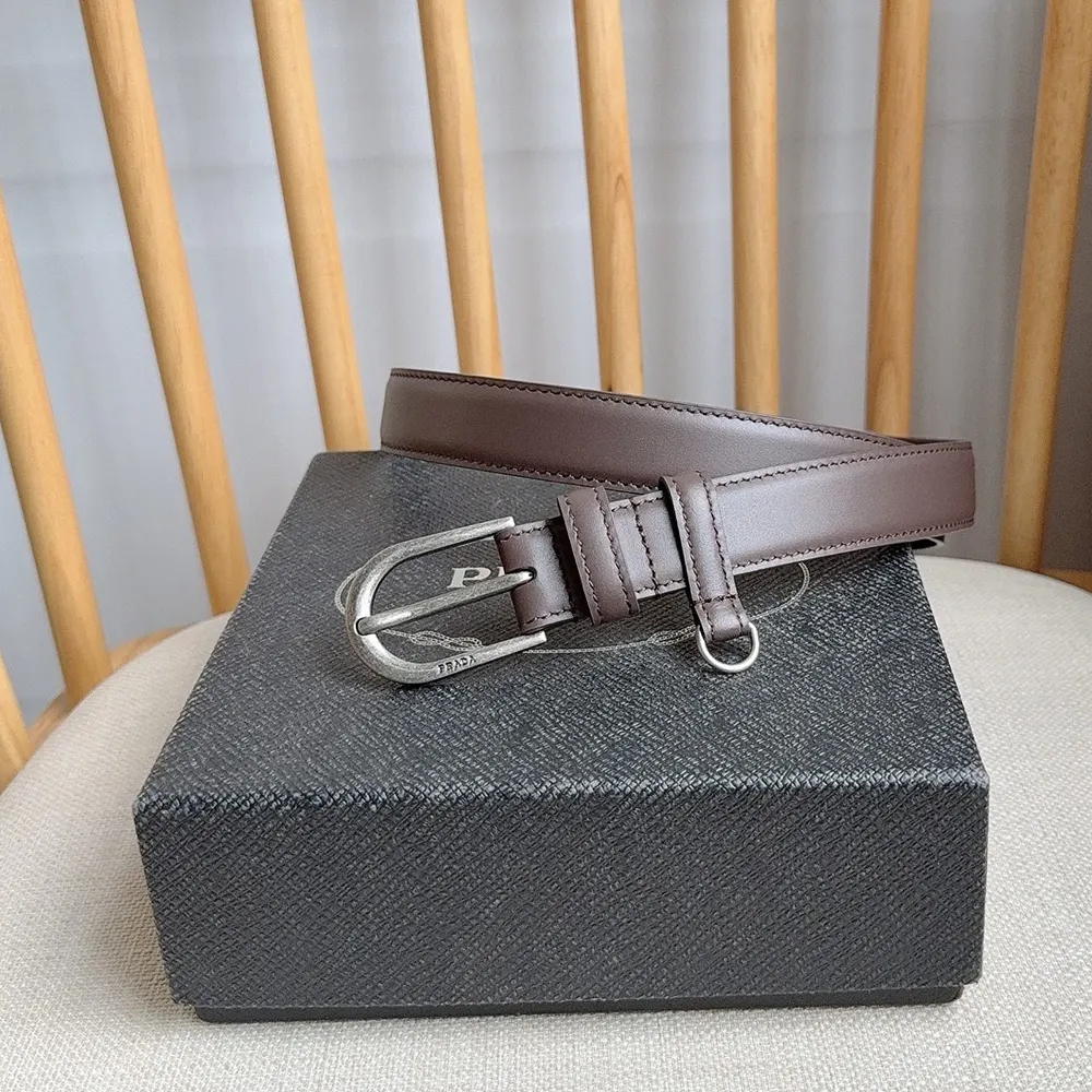 Full length view of Prada Women Antiqued Leather Belt in chocolate leather