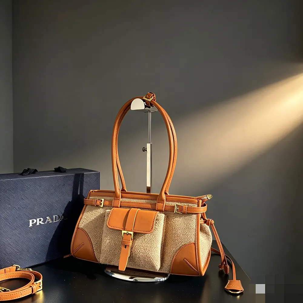 Prada Women Bonnie Medium Linen and Leather Handbag - image 4