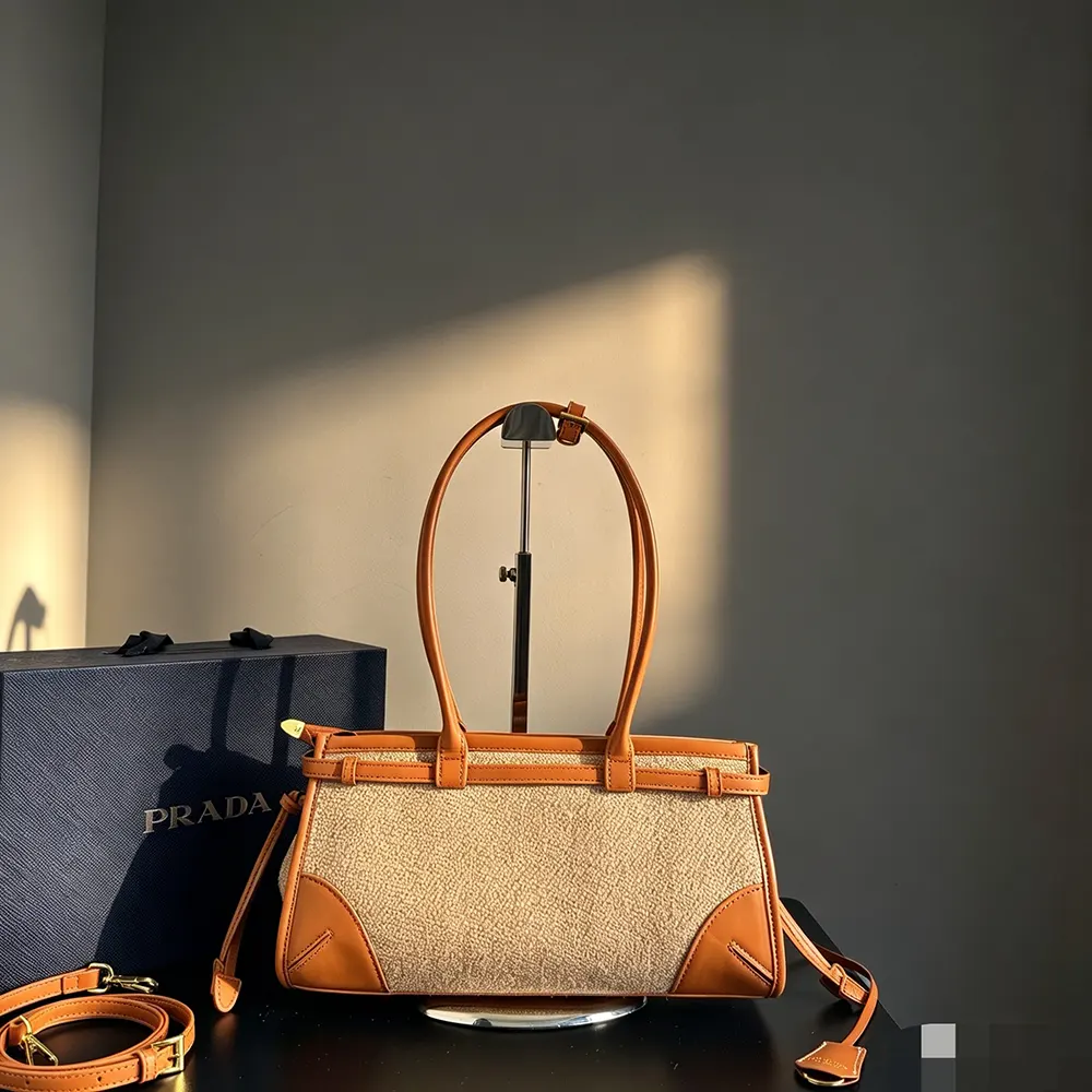 Prada Women Bonnie Medium Linen and Leather Handbag - image 5