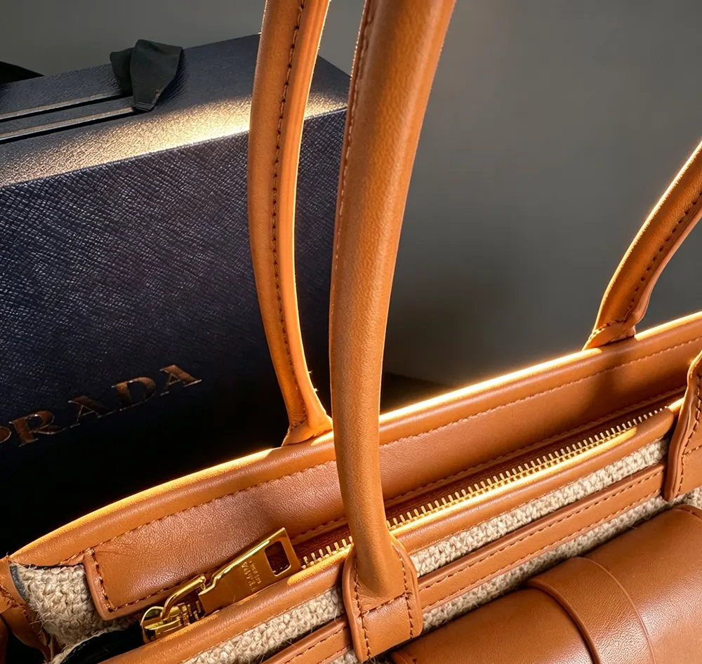 Prada Women Bonnie Medium Linen and Leather Handbag - image 8
