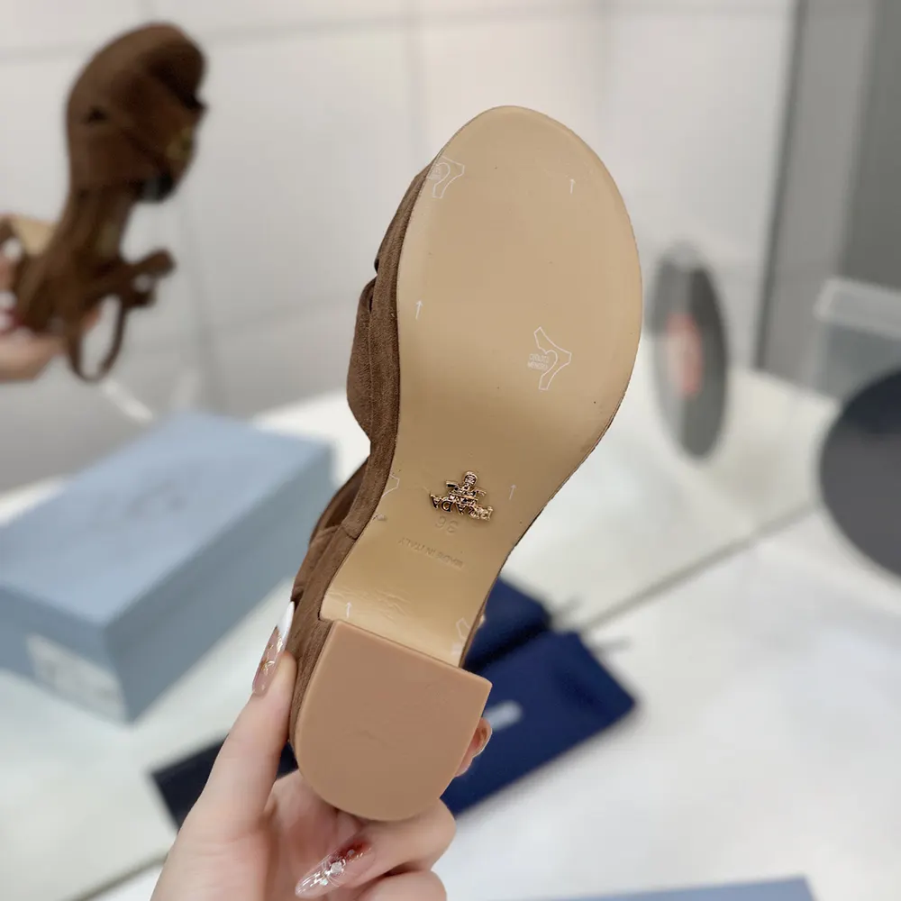 Prada Women Suede Platform Sandals-Brown - image 10