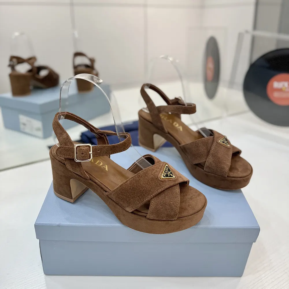Prada Women Suede Platform Sandals-Brown - image 4