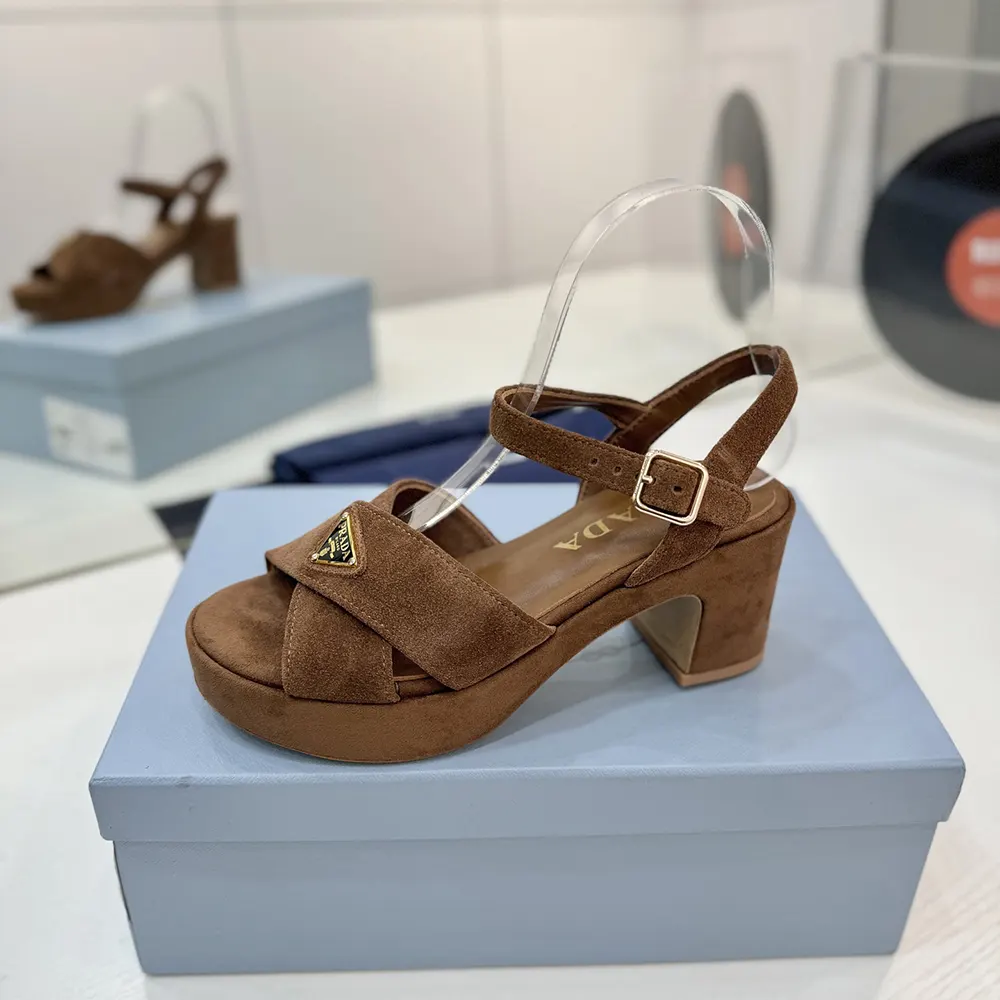 Prada Women Suede Platform Sandals-Brown - image 6
